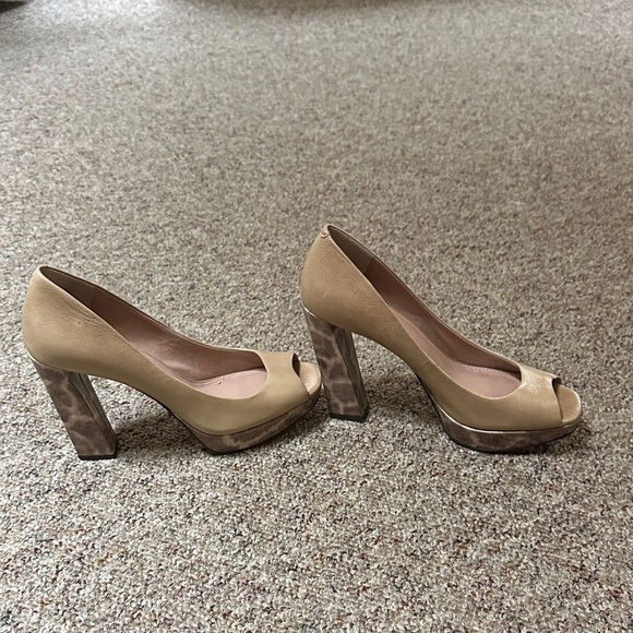 Vince Camuto Shoes - Vince Camuto Tan Peep-Toe Block Heels
